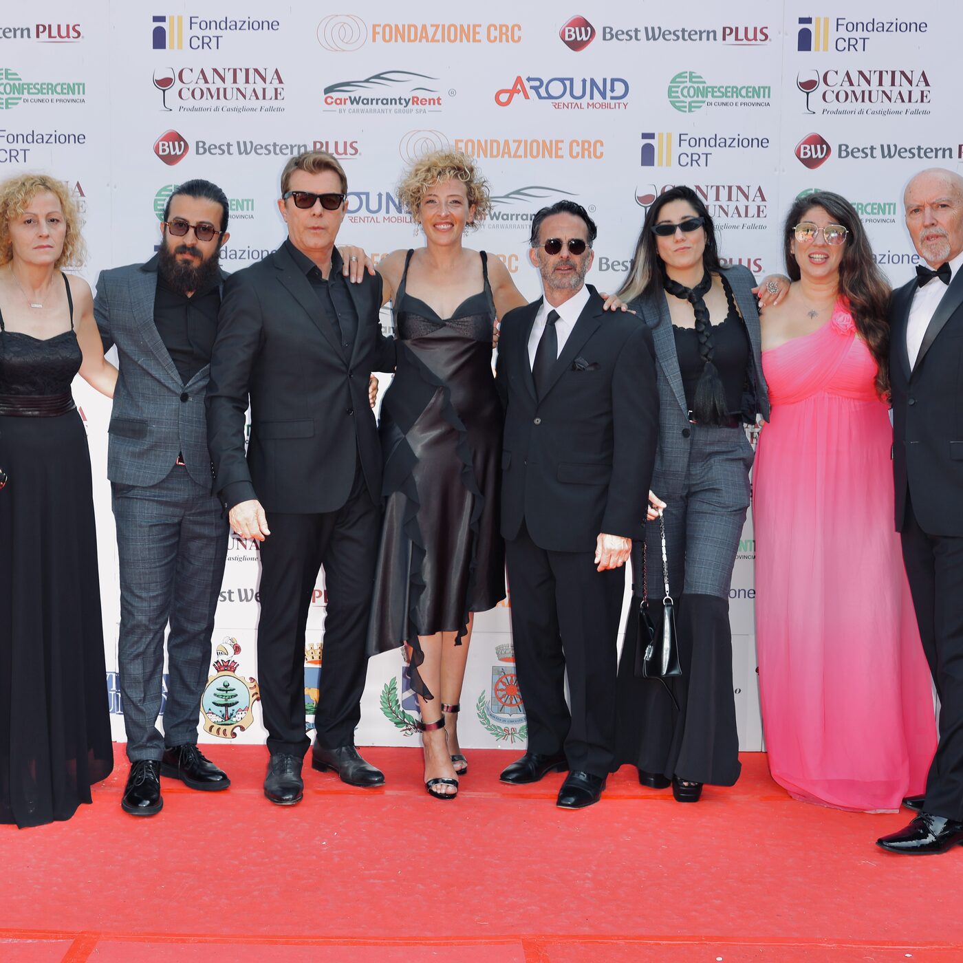 Gabriel Corrado, Ntrita Rossi, Deniz Motevaseli, Roger Rueff and the AmiCorti festival organizing team on the red carpet, 2023